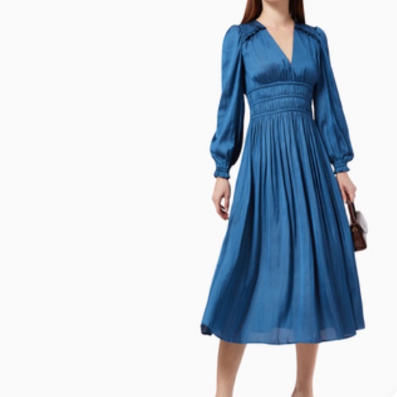 Maje Riannette Satin Maxi Dress in Blue sz 2 415$ - Picture 4 of 14